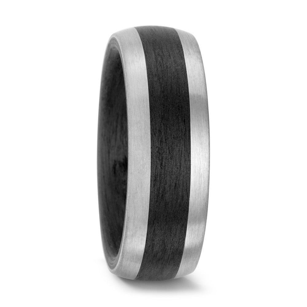 Black Carbon Fibre & Palladium 500 ring, 8mm wide, 3.1 mm deep, Comfort court profile, 59319-003-000-NU55