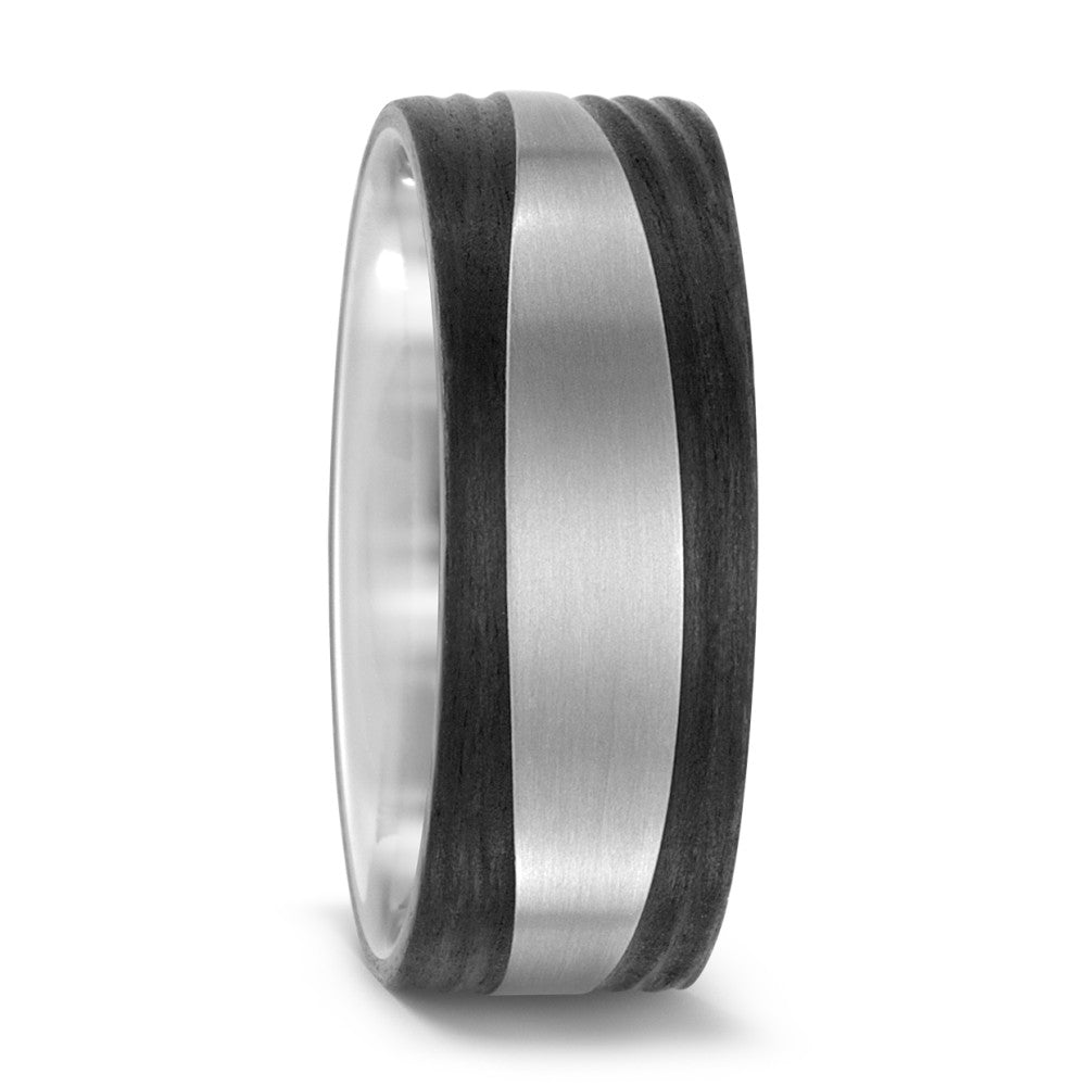 Black Carbon Fibre & Titanium Ring, 8mm wide, 2mm deep, Court interior profile, Tough-wearing and durable,  52481/001/000/2050