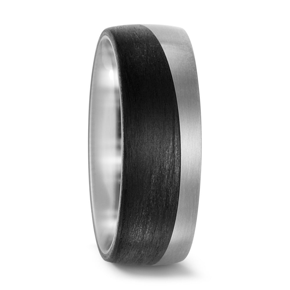 Titanium & Black Carbon Fibre ring, 8mm wide, 2.5mm deep, Matt surface finish, Comfort court profile, Hypoallergenic, 52469/001/000/2050