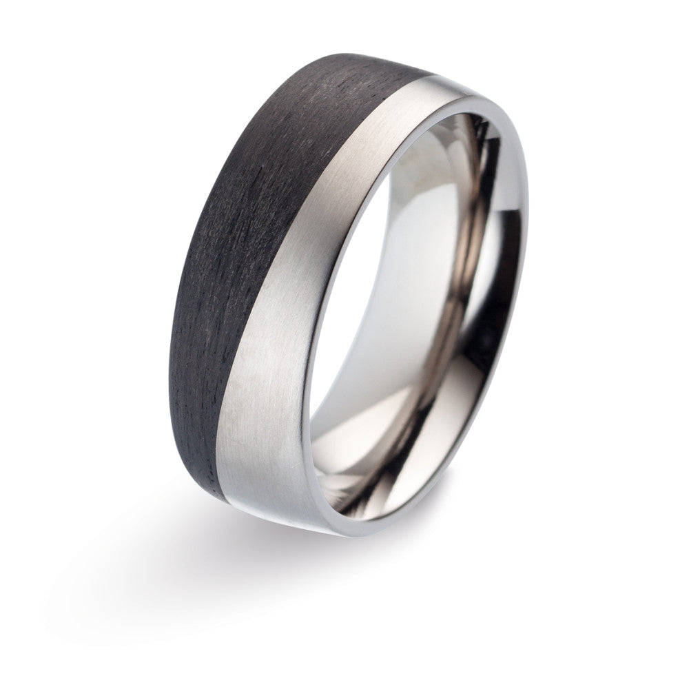 Titanium & Black Carbon Fibre ring, 8mm wide, 2.5mm deep, Matt surface finish, Comfort court profile, Hypoallergenic, 52469/001/000/2050