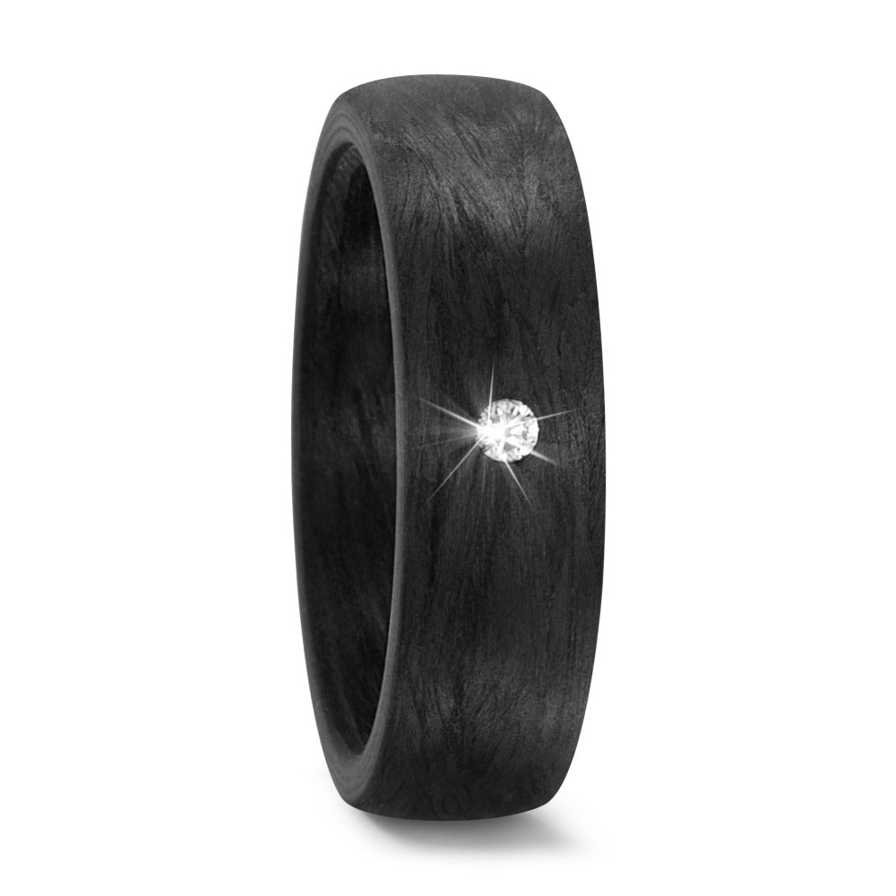 Black Carbon Fibre ring, One diamond 0.03ct, 6mm wide, 2.7mm deep, Comfort Court profile, 59279-002-003-N000