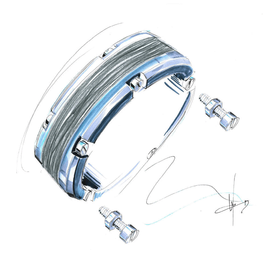 Platinum & Black Carbon Fibre Ring with "Screw" Detail