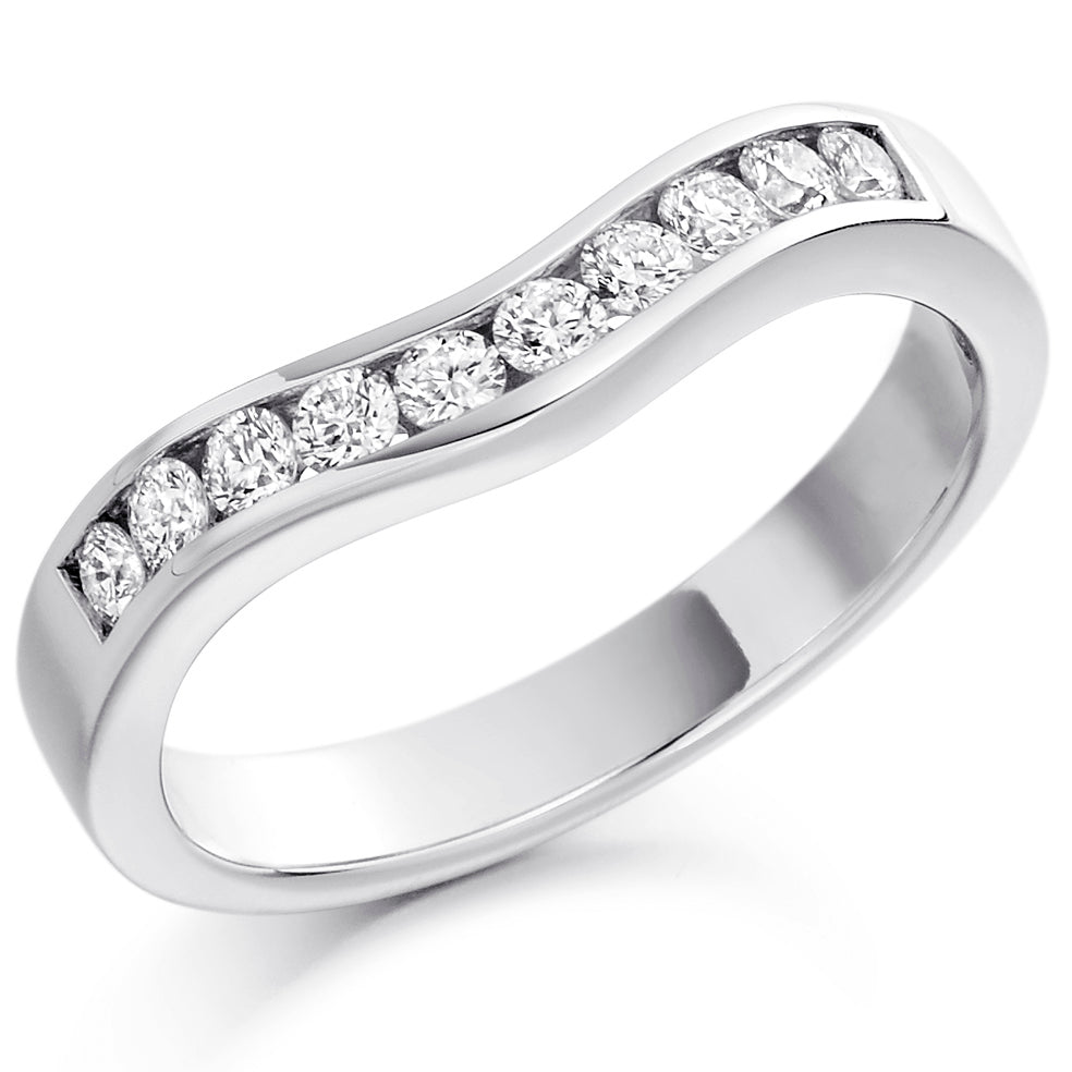 Shaped Wedding Ring channel-set with 0.33ct Diamonds - Platinum & Palladium options