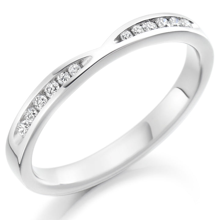 Half Bow-Tie Wedding Ring channel set with 0.18ct Diamonds in Platinum or Palladium