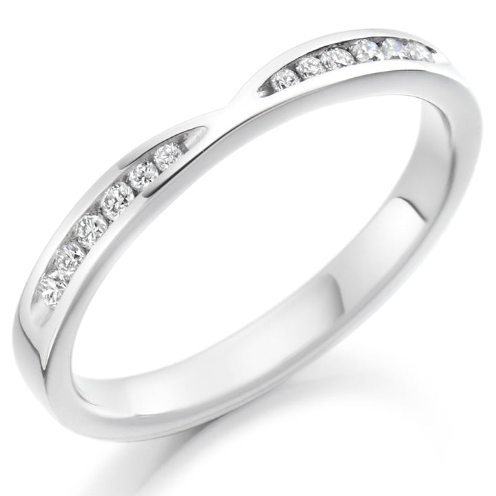 White Gold Half Bow-Tie Wedding Ring channel set with 0.18ct Diamonds