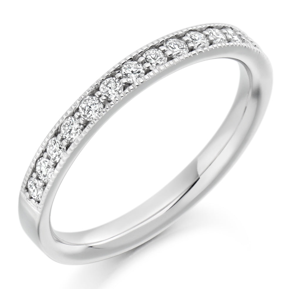 White Gold Diamond Wedding Ring Vintage Grain Set with 0.33ct