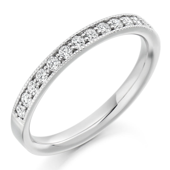 White Gold Diamond Wedding Ring Vintage Grain Set with 0.33ct