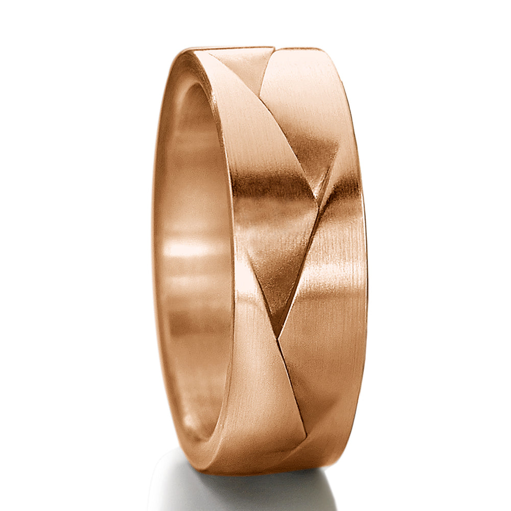 Origami ring available in 8mm & 6 widths in 18ct Rose Gold