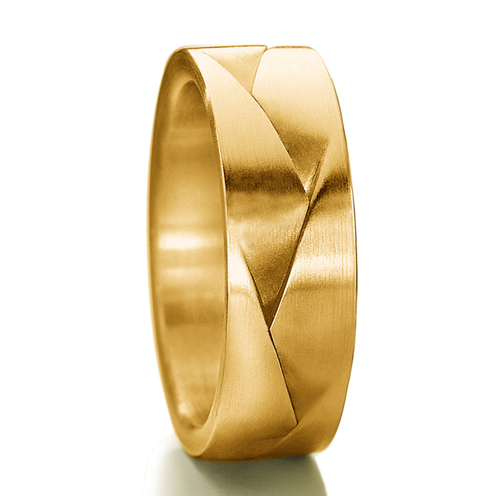 Origami ring available in 8mm & 6 widths in 18ct Yellow Gold