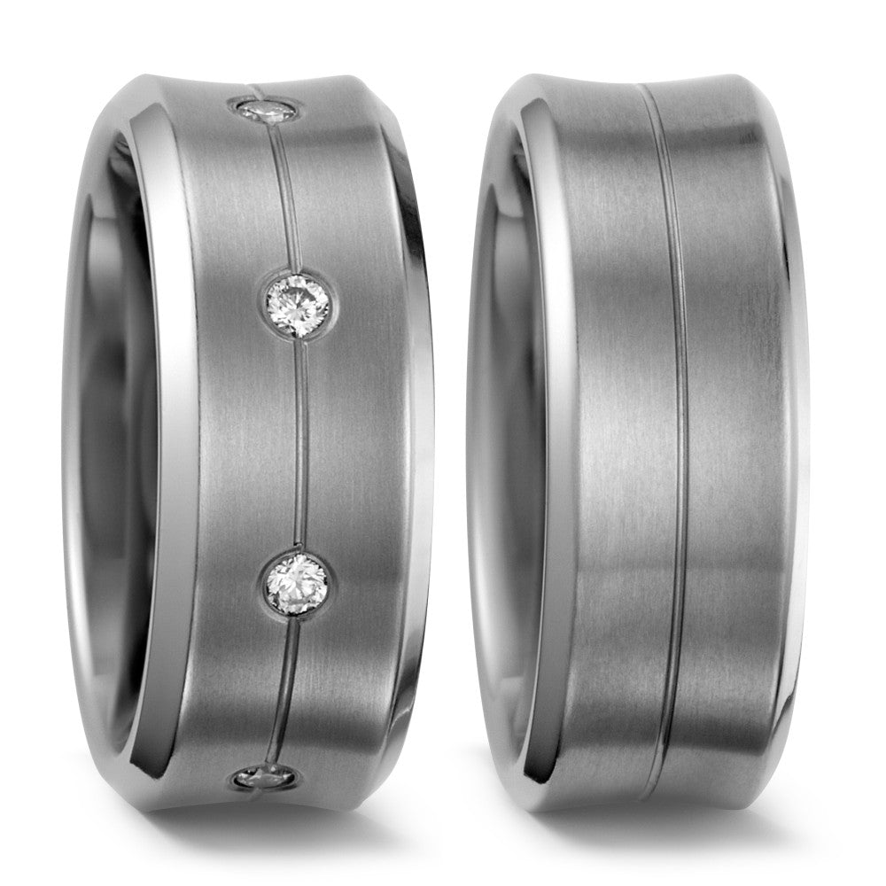 Pair of Titanium rings, Plain & diamond ring, 8mm wide, 2.2mm deep, 0.24ct diamonds, Concave exterior profile with courted interior, Hypoallergenic, 51323/001/024/2000