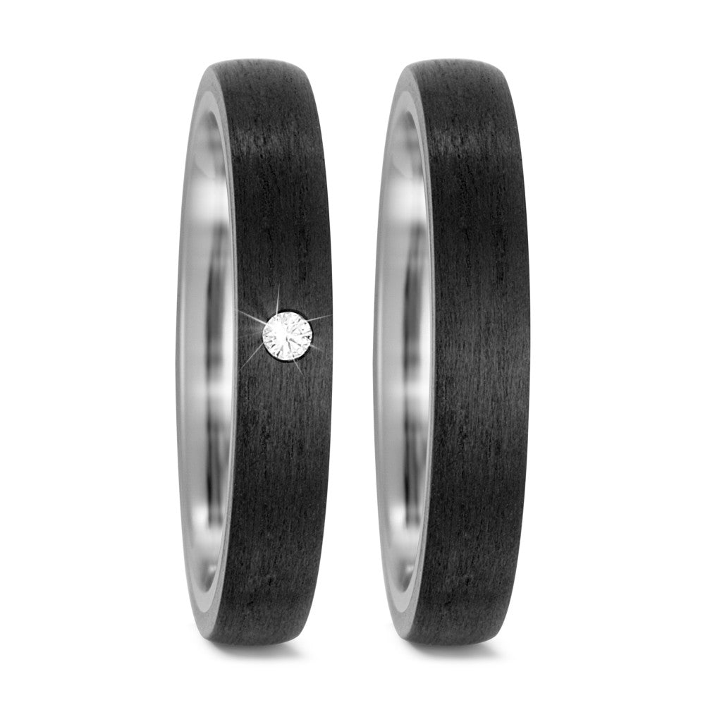 Pair of Black Carbon Fibre & Titanium rings, Plain & diamond set, 0.09ct. 4mm wide, 2.6mm deep, Comfort court profile, 52691/001/009/2050