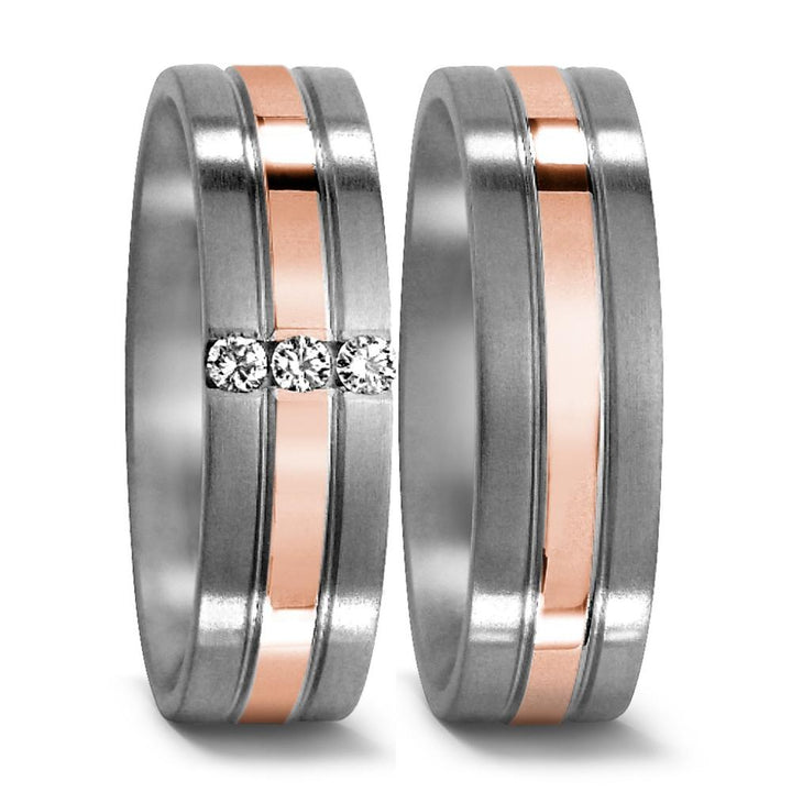 Two Titanium & 18ct Rose Gold ring, 5.5 mm wide, Brushed & polished surface finish, Flat exterior profile with courted interior, 50963/001/000