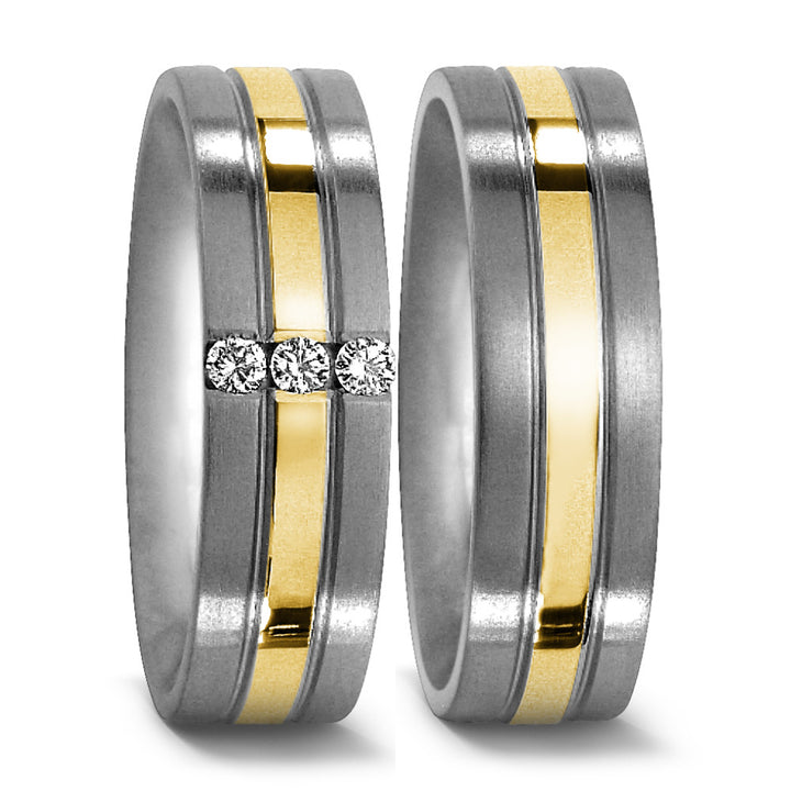 Two Titanium & 18ct Yellow Gold ring, 5.5 mm wide, Brushed & polished surface finish, Flat exterior profile with courted interior, 50963/001/000