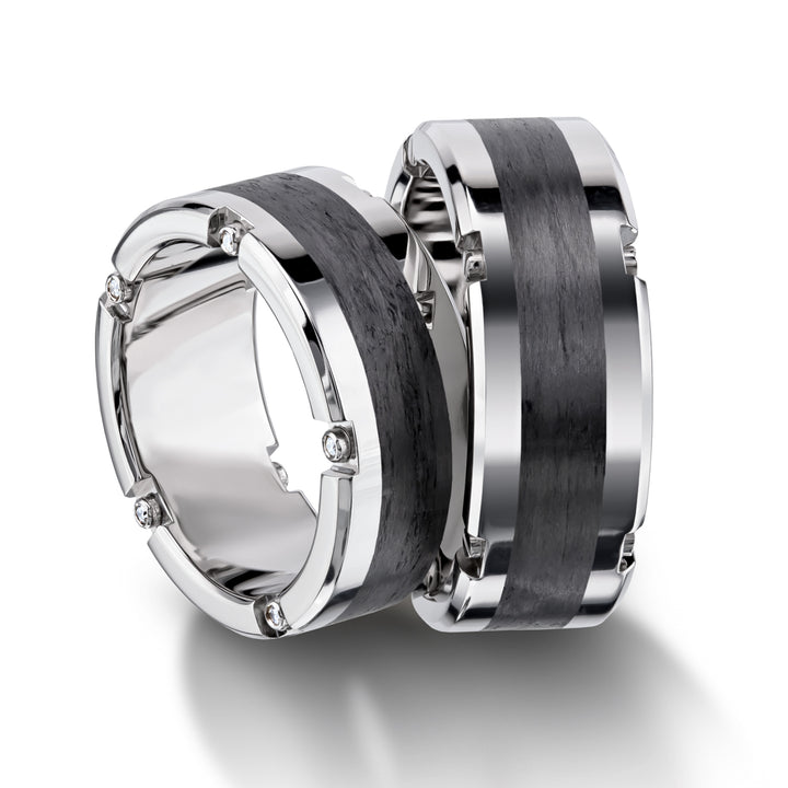 Platinum & Black Carbon Fibre Ring with "Screw" Detail