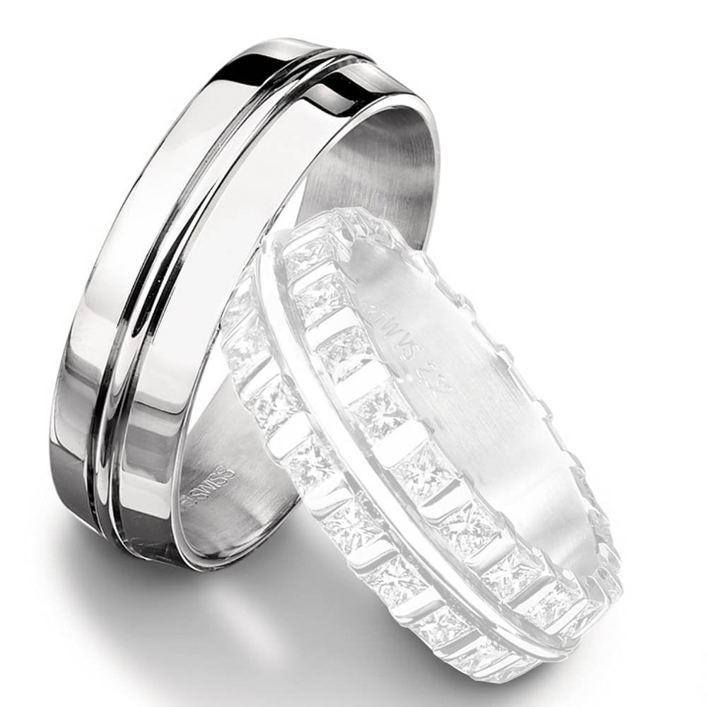 READY NOW - 18ct White Gold Court Ring with Central Groove Detailing