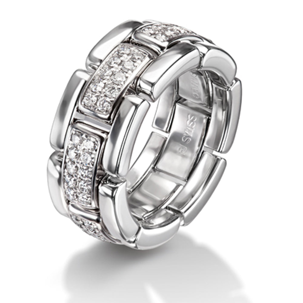 READY NOW - 18ct White Gold Fully Articulated Link Ring set with 0.70ct & Diamonds