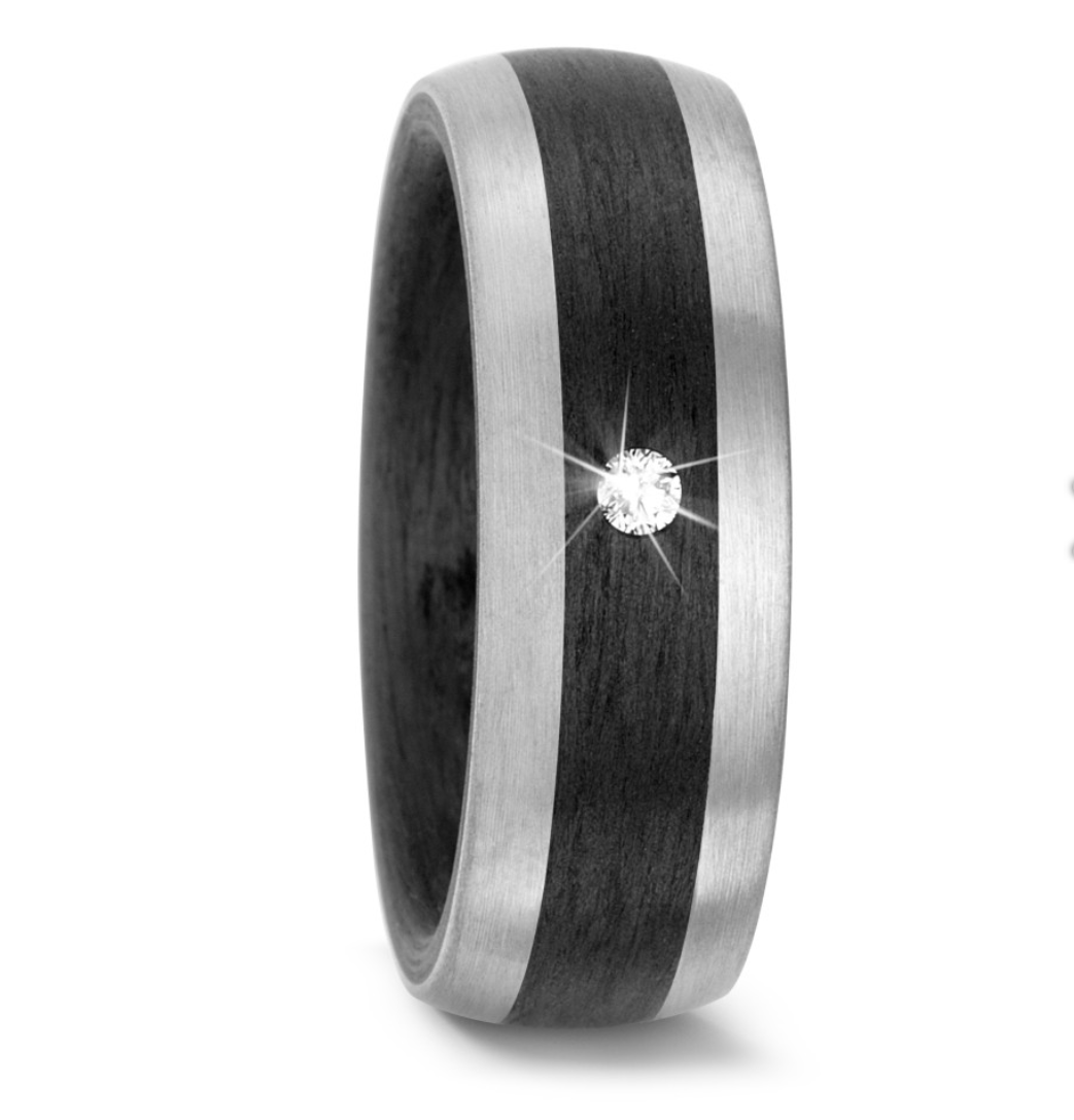 8mm Palladium and Carbon Fibre Single Diamond Set Ring