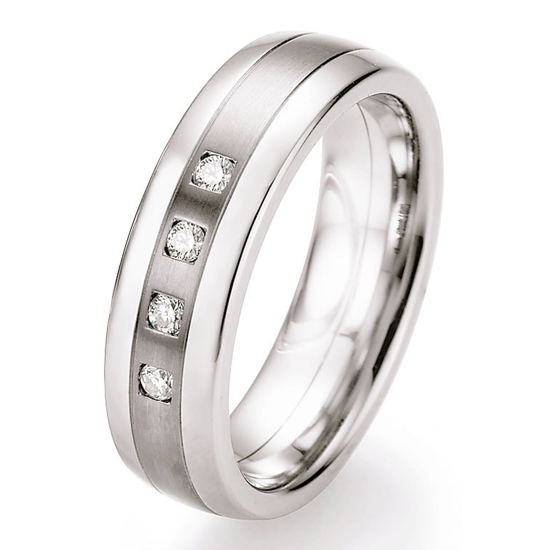Titanium & Surgical Steel Ring set with 4 x Diamonds 0.12ct G/H Si, 6mm wide, Comfort Court profile, Hypoallergenic, 68/06020-060-04