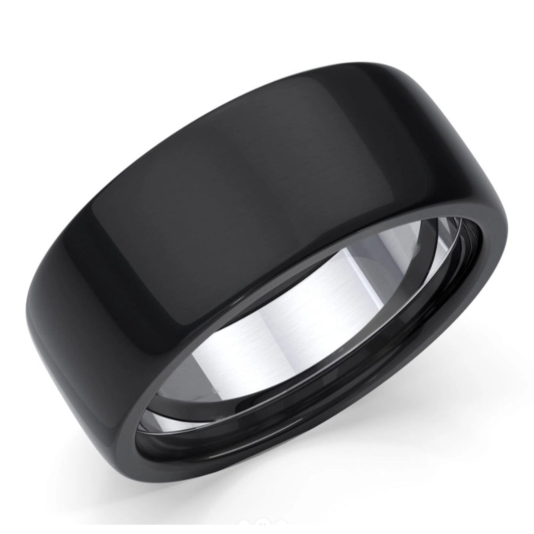 10mm Black Zirconium Ring with Sterling Silver - Matt or Polished Options