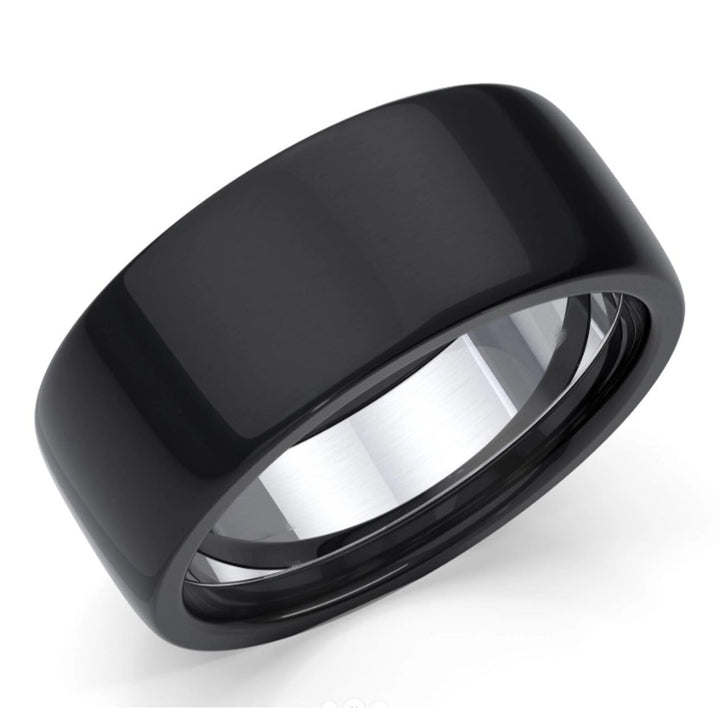 10mm Black Zirconium Ring with Sterling Silver - Matt or Polished Options