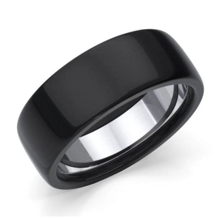 8mm Black Zirconium Ring with Sterling Silver - Matt or Polished Options